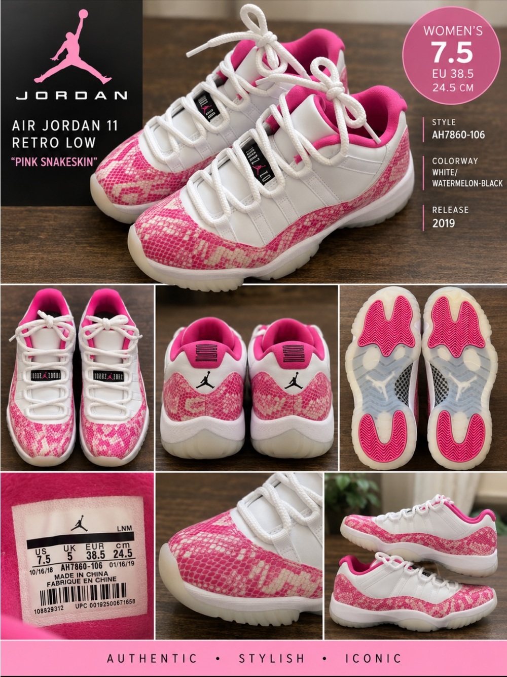Jordan Air Jordan 11 Retro Low Women’s White & Pink Snakeskin